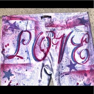 Skinny white n pale blue flower print jeans